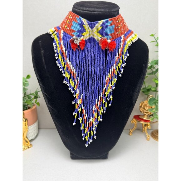 Zara Jewelry - Zara Tribal Native inspired Beaded Bib Fringe Necklace Statement Bold Color